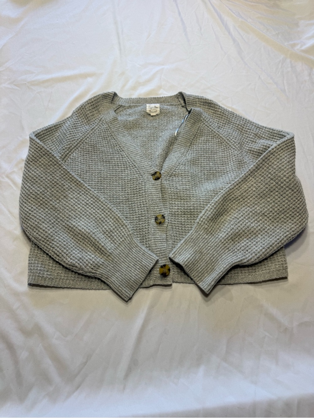 Hippie Rose Light Gray Waffle Knit Cropped Cardigan